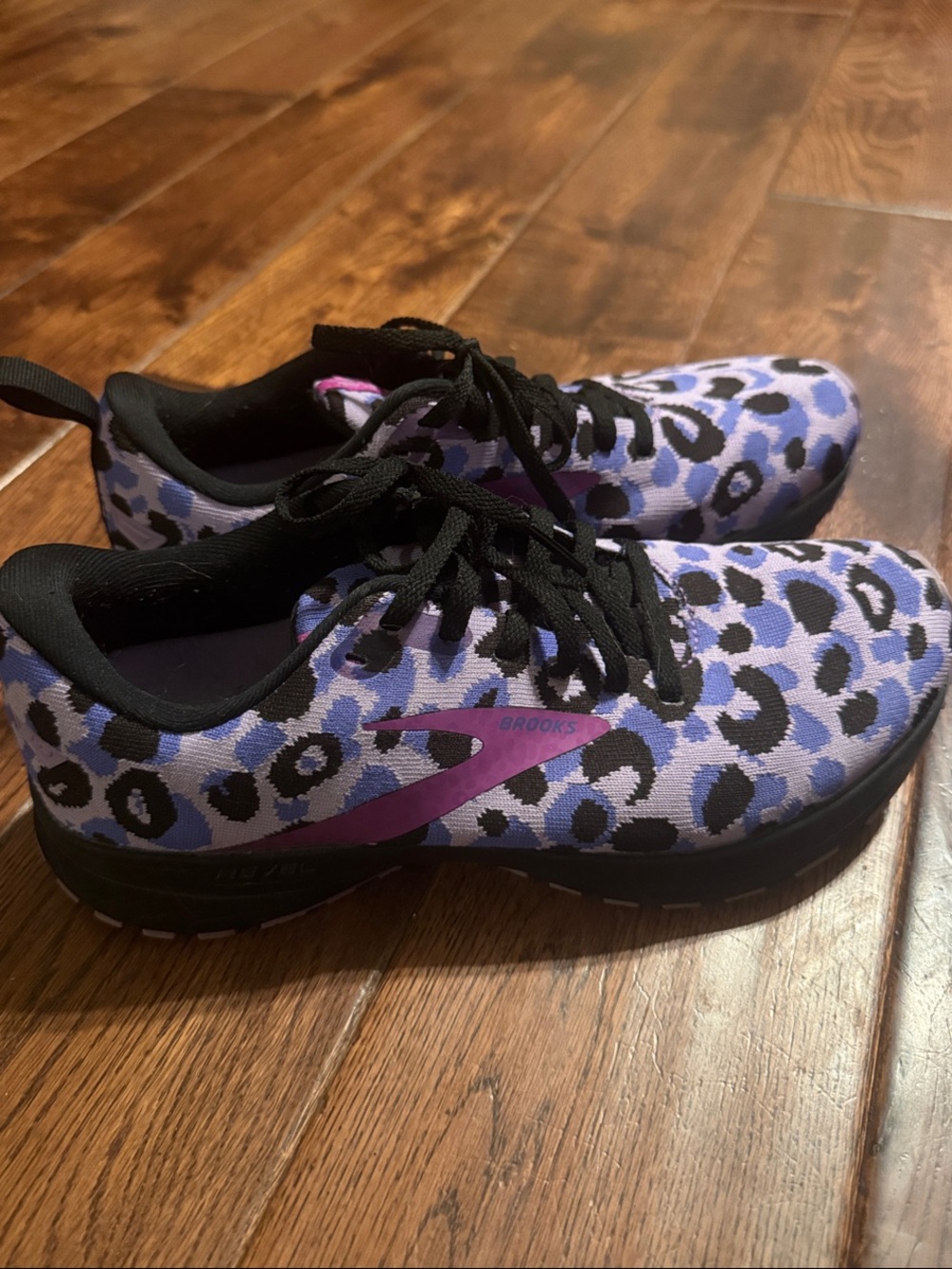Brooks Revel - Women’s 8.5 - Purple Leopard-Print Sneakers with Black Accents